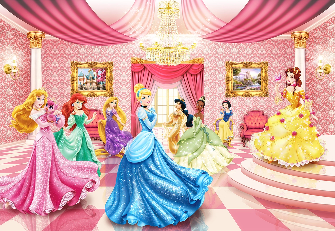 детские, для девочек, принцессы, зала, бал, танцы, розовые, жёлтые, голубые, зелёные