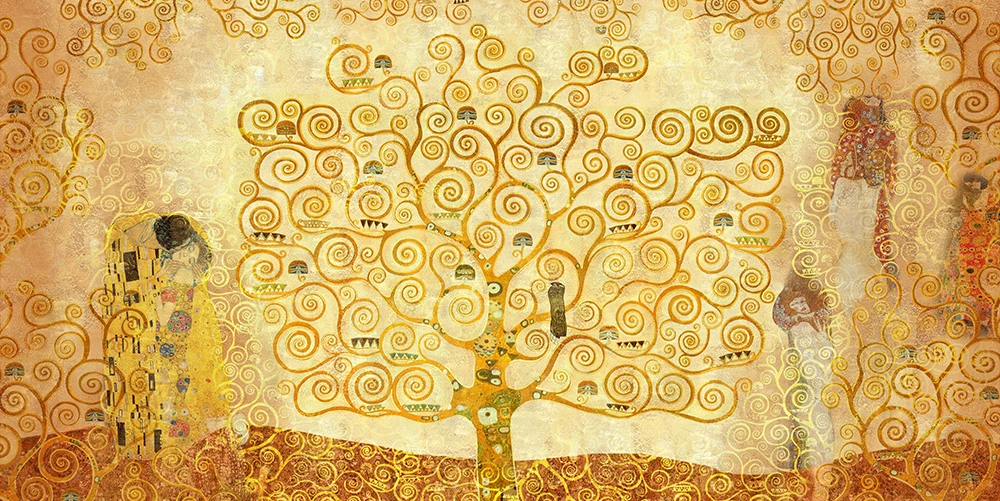 узор, орнамент, женщина, мужчина, дерево, абстракция, абстрактные, желтые, оранжевые
