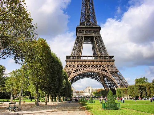 Эйфелева башня, архитектура, Париж, город, парк, синие, зеленые